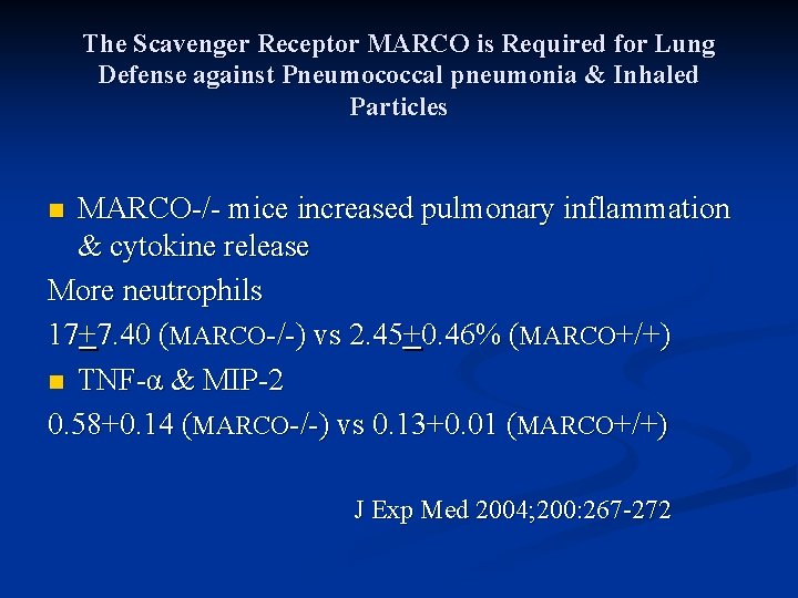 The Scavenger Receptor MARCO is Required for Lung Defense against Pneumococcal pneumonia & Inhaled