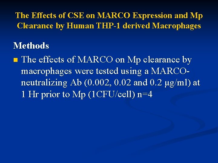 The Effects of CSE on MARCO Expression and Mp Clearance by Human THP-1 derived