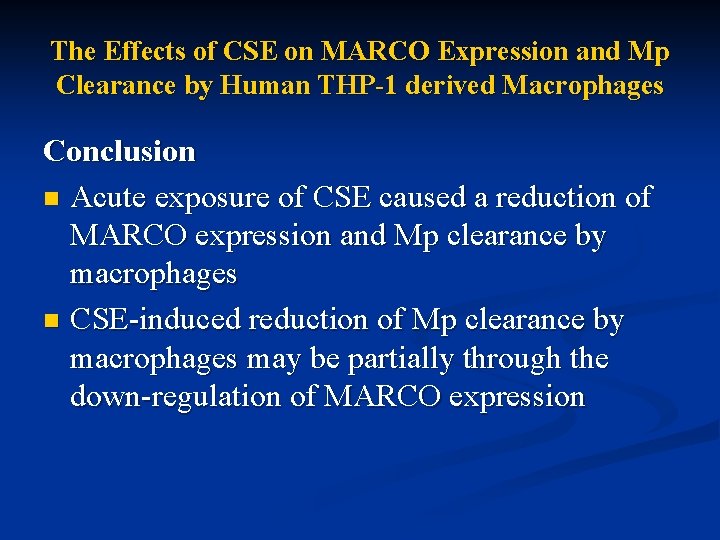 The Effects of CSE on MARCO Expression and Mp Clearance by Human THP-1 derived