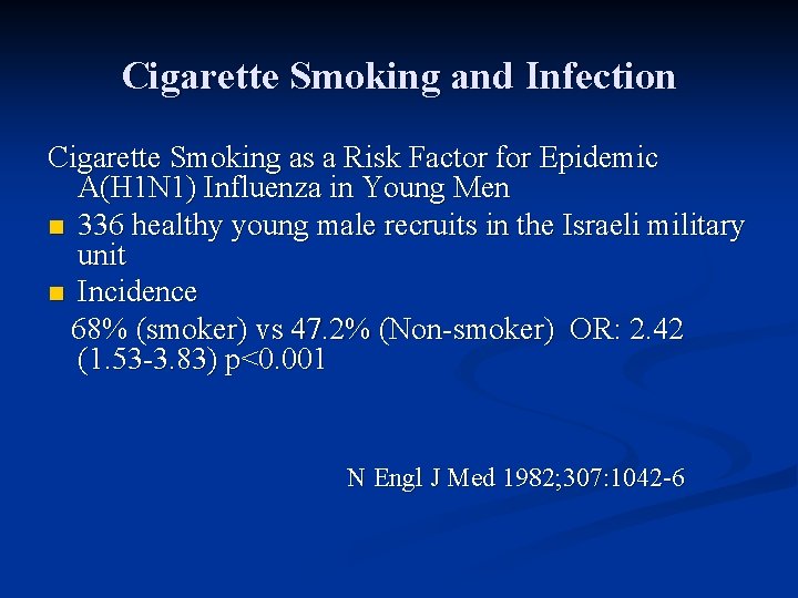 Cigarette Smoking and Infection Cigarette Smoking as a Risk Factor for Epidemic A(H 1