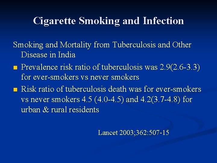 Cigarette Smoking and Infection Smoking and Mortality from Tuberculosis and Other Disease in India