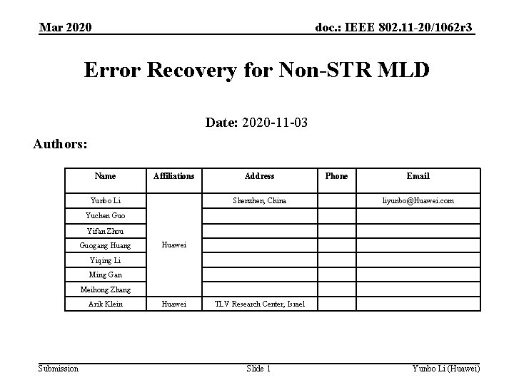 doc. : IEEE 802. 11 -20/1062 r 3 Mar 2020 Error Recovery for Non-STR