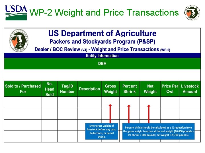 WP-2 Weight and Price Transactions 