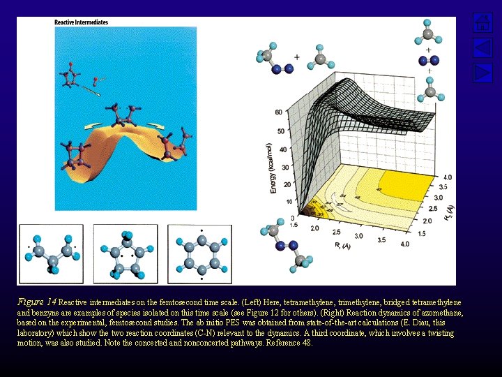 Figure 14 Reactive intermediates on the femtosecond time scale. (Left) Here, tetramethylene, trimethylene, bridged