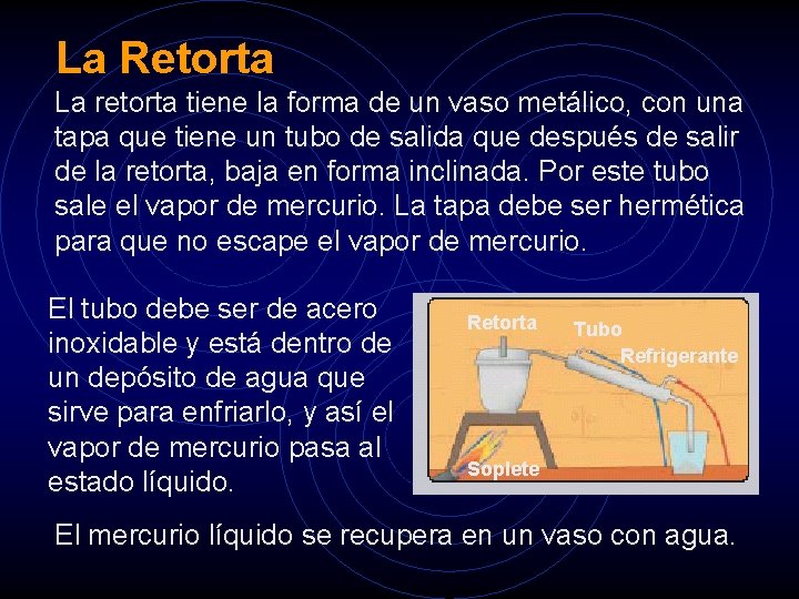 La Retorta La retorta tiene la forma de un vaso metálico, con una tapa