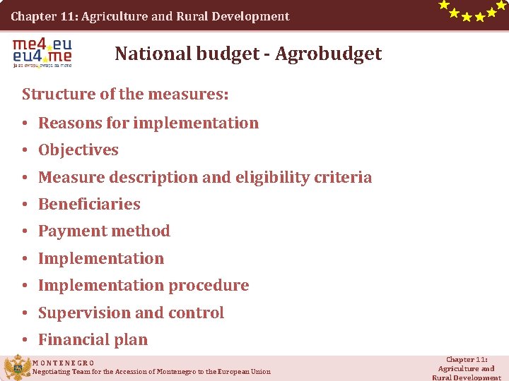 Chapter 11: Agriculture and Rural Development National budget - Agrobudget Structure of the measures: