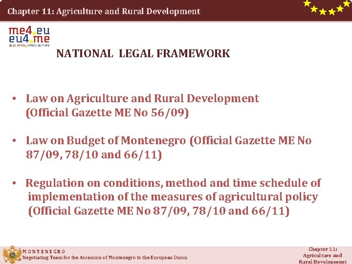 Chapter 11: Agriculture and Rural Development NATIONAL LEGAL FRAMEWORK • Law on Agriculture and