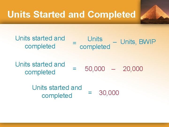 Units Started and Completed Units started and completed Units – Units, BWIP = completed