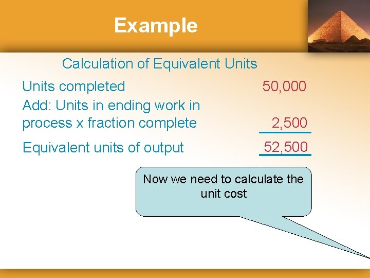 Example Calculation of Equivalent Units completed Add: Units in ending work in process x