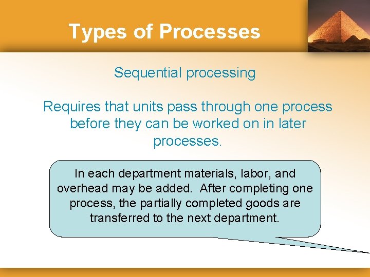 Types of Processes Sequential processing Requires that units pass through one process before they