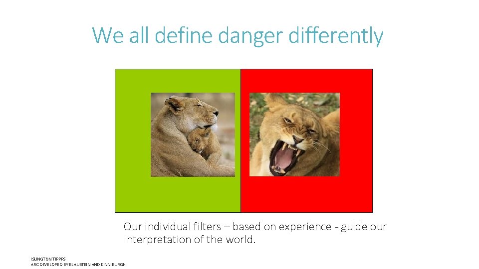 We all define danger differently Our individual filters – based on experience - guide