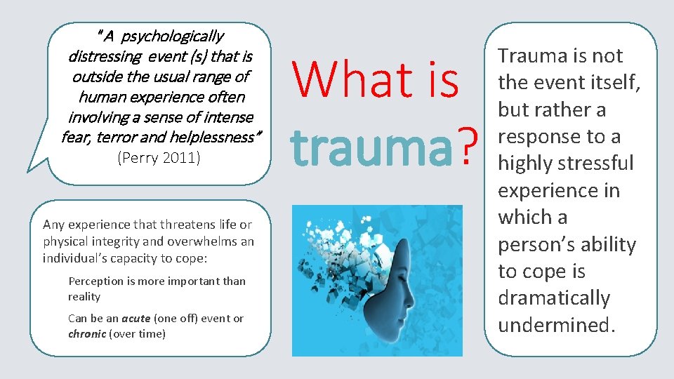 “A psychologically distressing event (s) that is outside the usual range of human experience