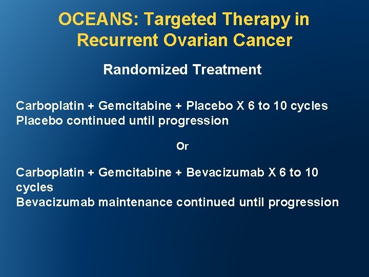 OCEANS: Targeted Therapy in Recurrent Ovarian Cancer Randomized Treatment Carboplatin + Gemcitabine + Placebo