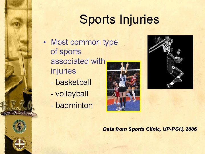 Sports Injuries • Most common type of sports associated with injuries - basketball -