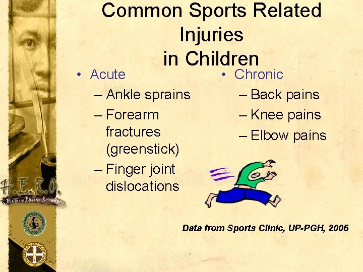 Common Sports Related Injuries in Children • Acute – Ankle sprains – Forearm fractures