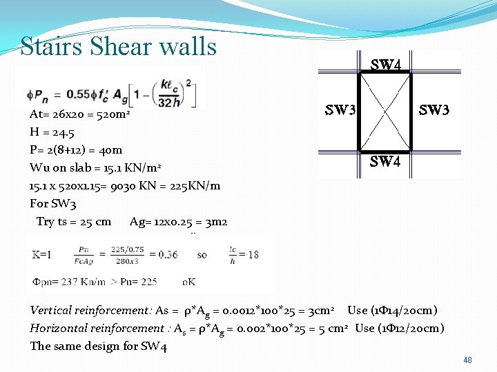 Stairs Shear walls At= 26 x 20 = 520 m 2 H = 24.