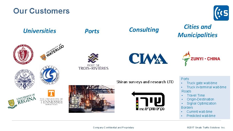Our Customers Universities Ports Consulting Shiran surveys and research LTD Company Confidential and Proprietary Our Customers Universities Ports Consulting Shiran surveys and research LTD Company Confidential and Proprietary