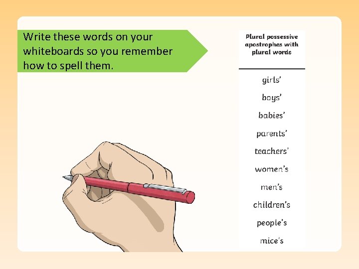 Write these words on your whiteboards so you remember how to spell them. 