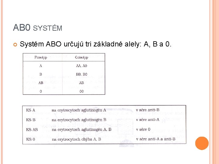 AB 0 SYSTÉM Systém ABO určujú tri základné alely: A, B a 0. 