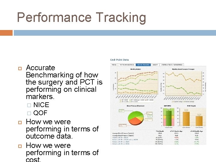 Performance Tracking Accurate Benchmarking of how the surgery and PCT is performing on clinical