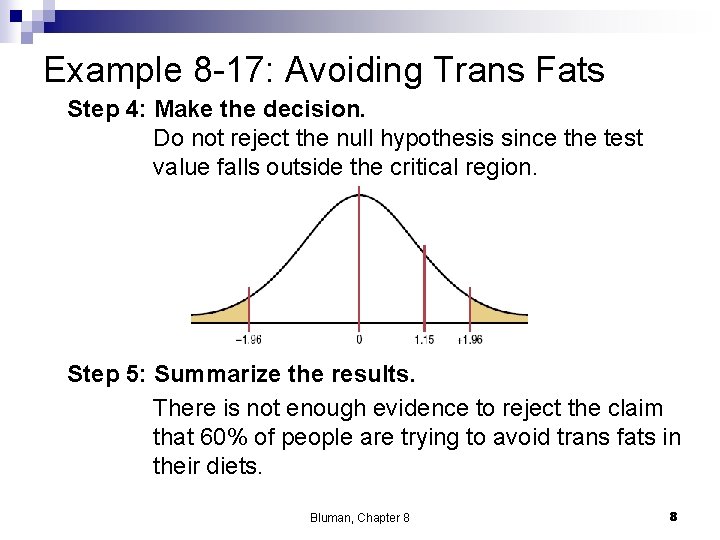 Example 8 -17: Avoiding Trans Fats Step 4: Make the decision. Do not reject