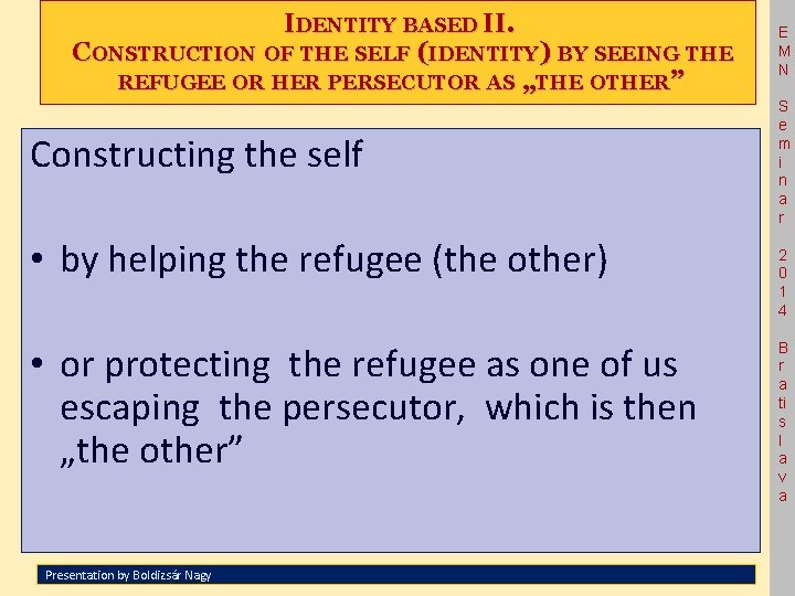 IDENTITY BASED II. CONSTRUCTION OF THE SELF (IDENTITY) BY SEEING THE REFUGEE OR HER