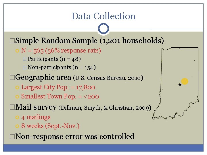 Data Collection �Simple Random Sample (1, 201 households) N = 565 (36% response rate)