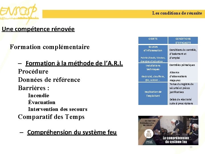 Les conditions de réussite Une compétence rénovée OBJETS Formation complémentaire – Formation à la