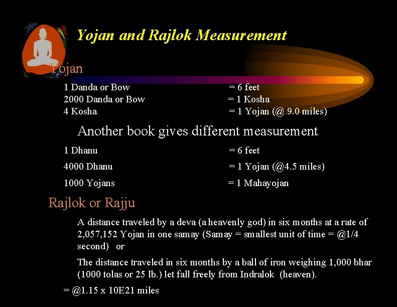 Yojan and Rajlok Measurement Yojan 1 Danda or Bow 2000 Danda or Bow 4