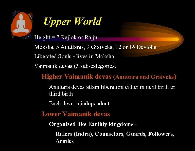 Upper World Height = 7 Rajlok or Rajju Moksha, 5 Anuttaras, 9 Graiveks, 12