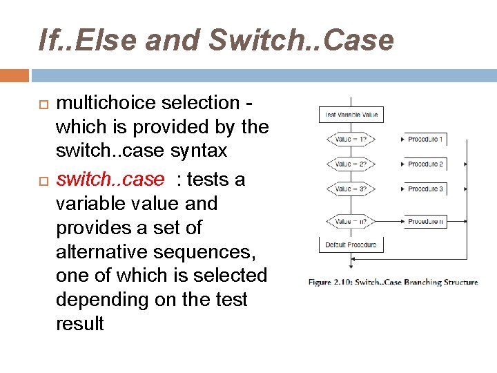 If. . Else and Switch. . Case multichoice selection which is provided by the