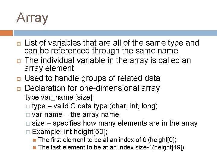 Array List of variables that are all of the same type and can be