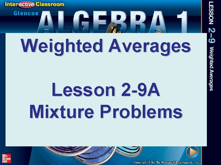 Weighted Averages Lesson 2 -9 A Mixture Problems 