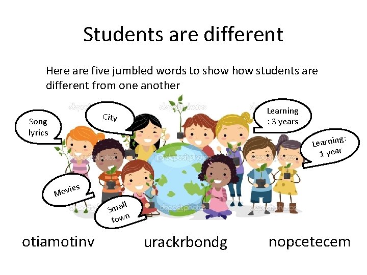 Students are different Here are five jumbled words to show students are different from