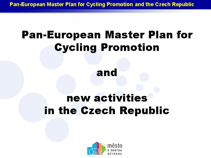 Pan-European Master Plan for Cycling Promotion and the Czech Republic Pan-European Master Plan for