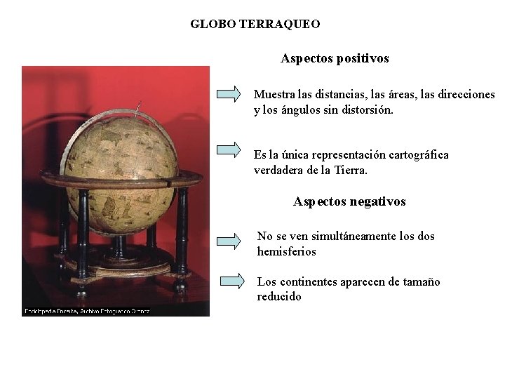 GLOBO TERRAQUEO Aspectos positivos Muestra las distancias, las áreas, las direcciones y los ángulos