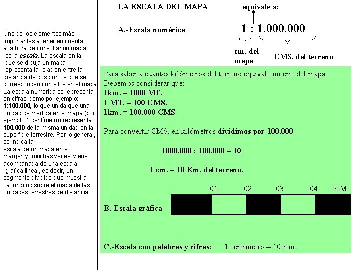 LA ESCALA DEL MAPA equivale a: Uno de los elementos más importantes a tener