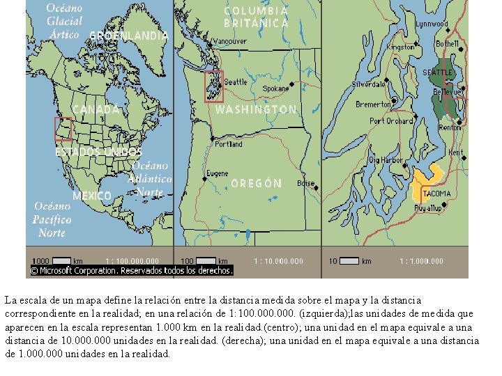 La escala de un mapa define la relación entre la distancia medida sobre el