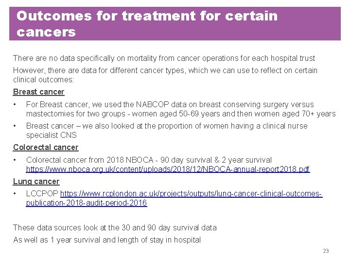 Outcomes for treatment for certain cancers There are no data specifically on mortality from Outcomes for treatment for certain cancers There are no data specifically on mortality from