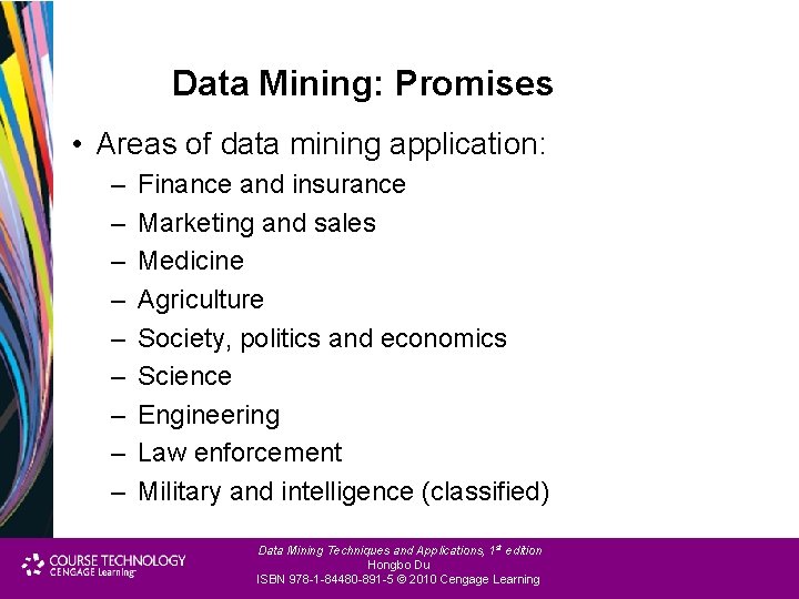 Data Mining: Promises • Areas of data mining application: – – – – –