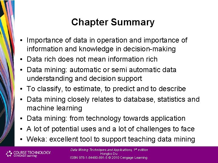 Chapter Summary • Importance of data in operation and importance of information and knowledge