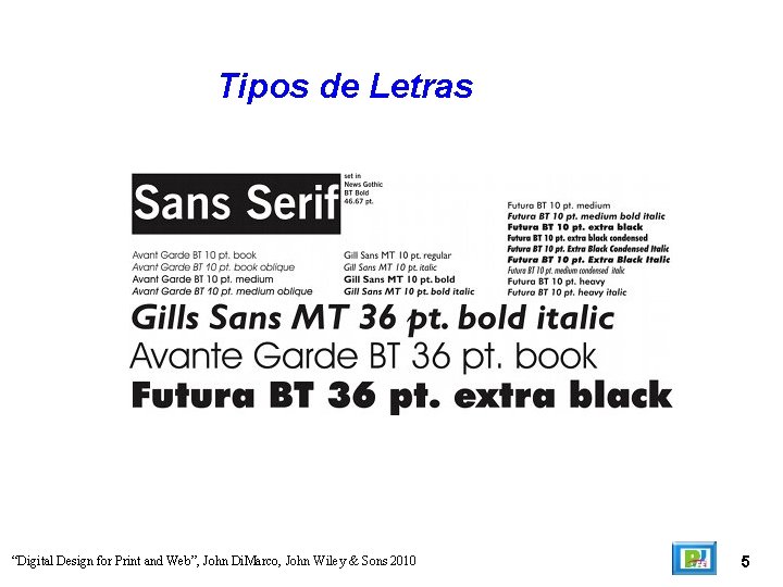 Tipos de Letras “Digital Design for Print and Web”, John Di. Marco, John Wiley