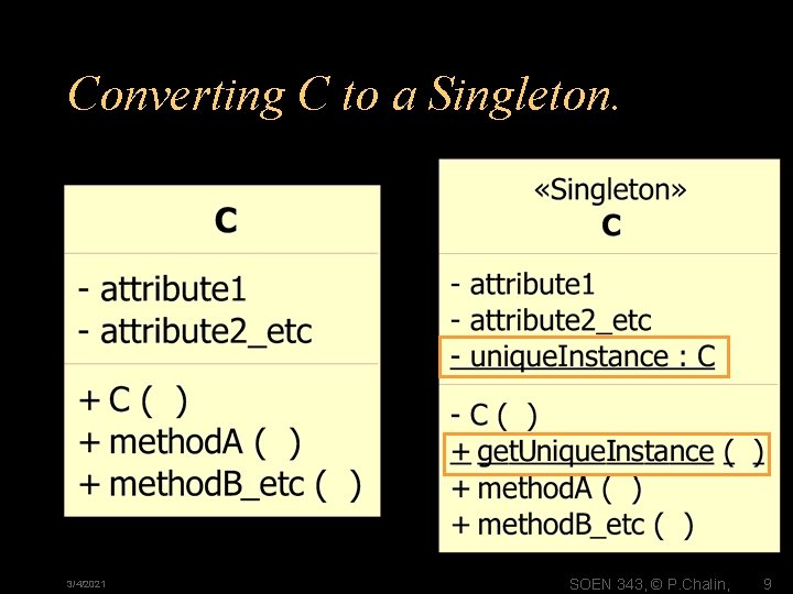 Converting C to a Singleton. 3/4/2021 SOEN 343, © P. Chalin, 9 