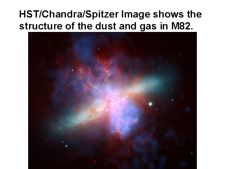 HST/Chandra/Spitzer Image shows the structure of the dust and gas in M 82. 