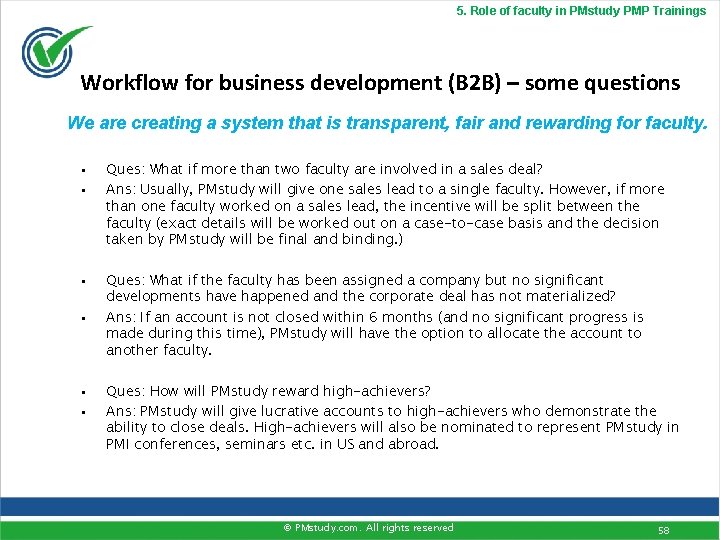 5. Role of faculty in PMstudy PMP Trainings Workflow for business development (B 2