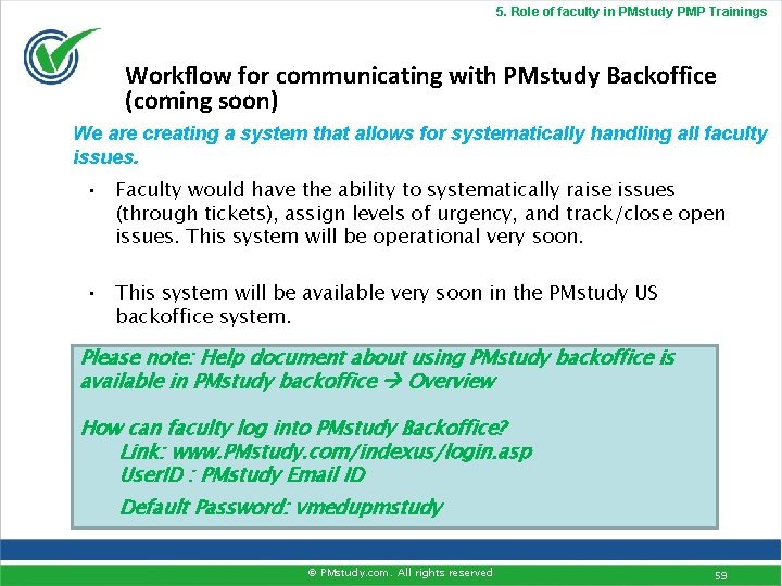 5. Role of faculty in PMstudy PMP Trainings Workflow for communicating with PMstudy Backoffice