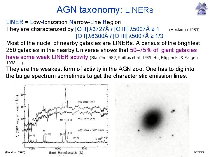 AGN taxonomy: LINERs LINER = Low-Ionization Narrow-Line Region They are characterized by [O II]