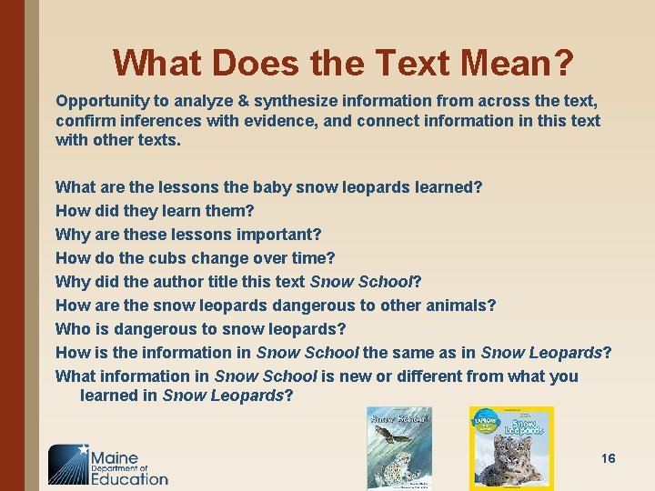 What Does the Text Mean? Opportunity to analyze & synthesize information from across the