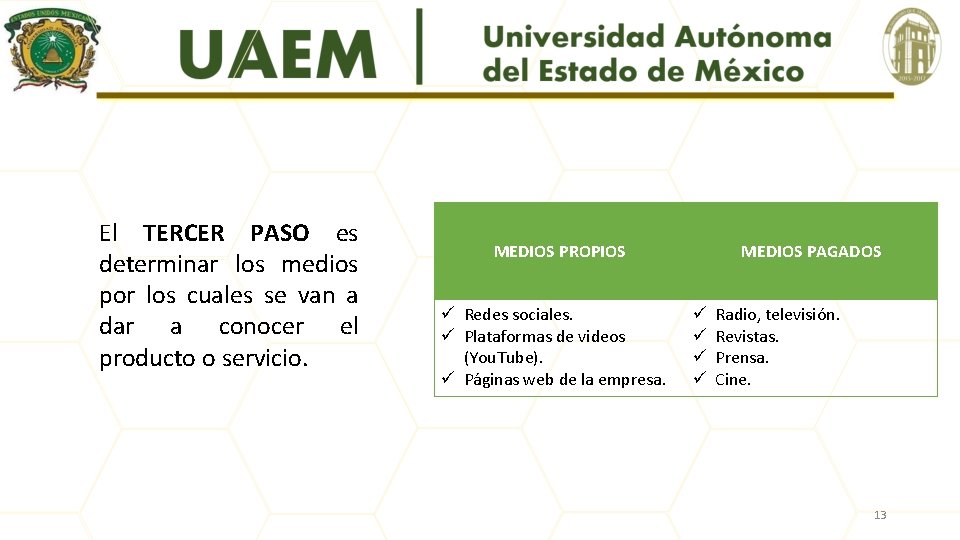 El TERCER PASO es determinar los medios por los cuales se van a dar