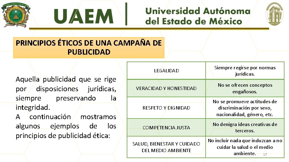 PRINCIPIOS ÉTICOS DE UNA CAMPAÑA DE PUBLICIDAD Aquella publicidad que se rige por disposiciones